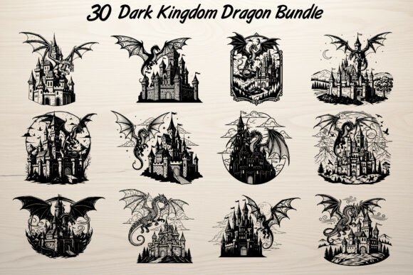 30 Dark Kingdom Dragon Bundle: Graphics for Crafts