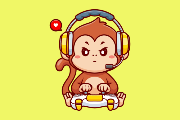 Cute Monkey Gaming Illustration: Graphics for Blogs