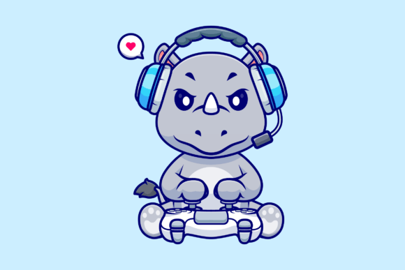 Cute Rhino Gaming Cartoon Illustration Review