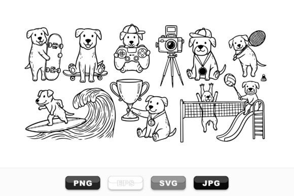 Cute Sporty Dog Vector Set: Graphics for Crafts