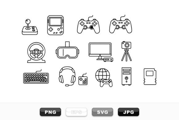 Gaming Devices Line Icon Set: Graphics for Crafts