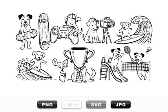 Playful Dogs Sports Clipart Set: Graphics for Crafts