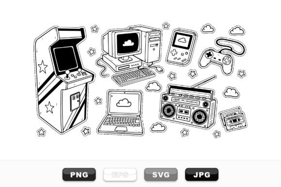 Retro Tech Sticker Clipart Pack: Graphics for Crafts