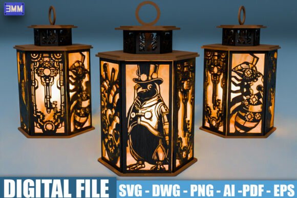 Steampunk Penguin Lantern SVG for Crafts & Graphics